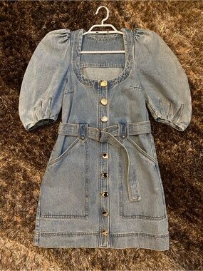 Acler Denim Puff-Sleeve Belted Dress